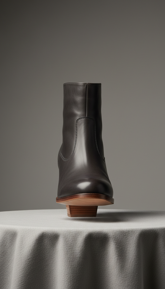 Sculptural leather ankle boot